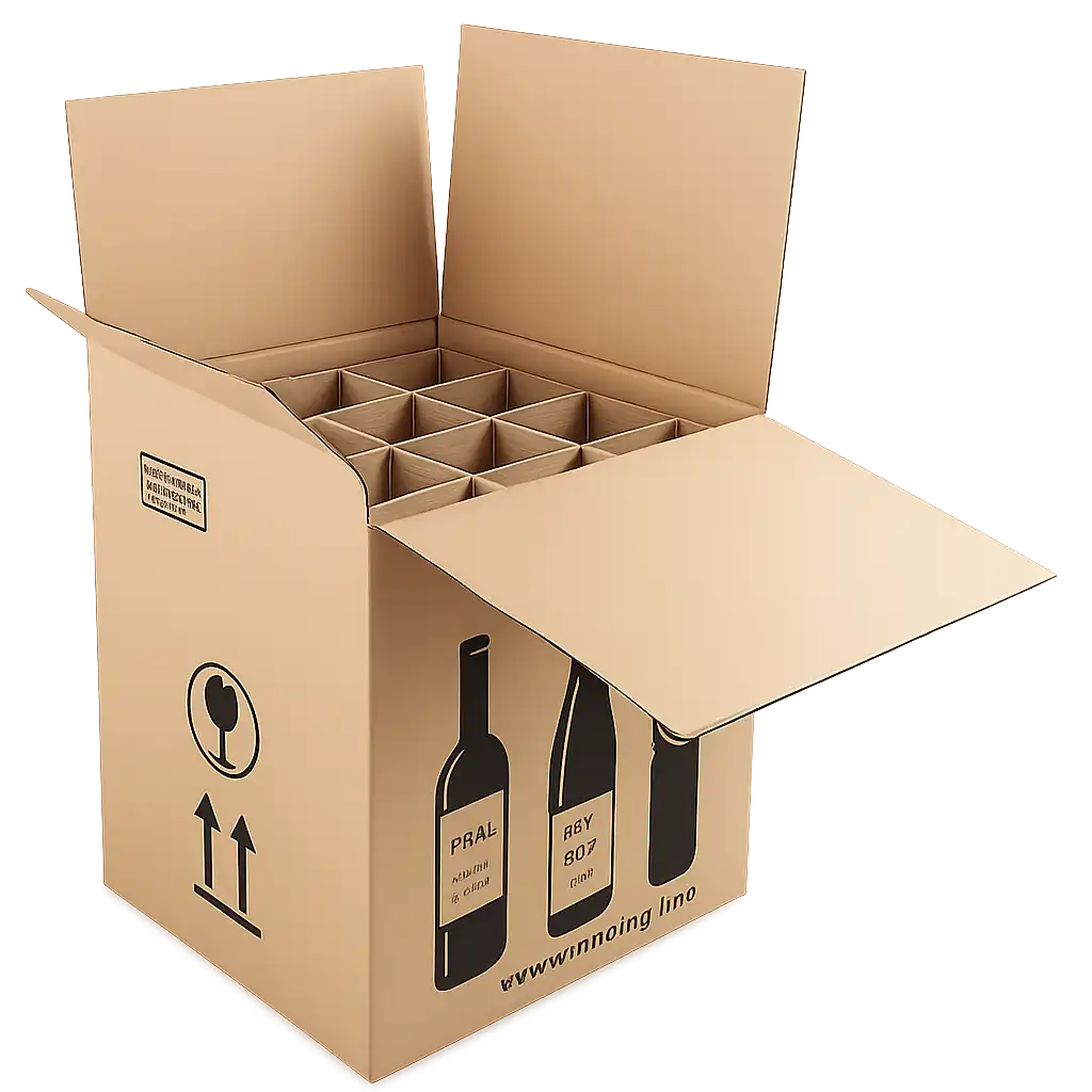 Wijnverzenddoos voor 12 flessen - Stevig Golfkarton in Bruin/Zwart (420x305x368mm) (5 stuks)